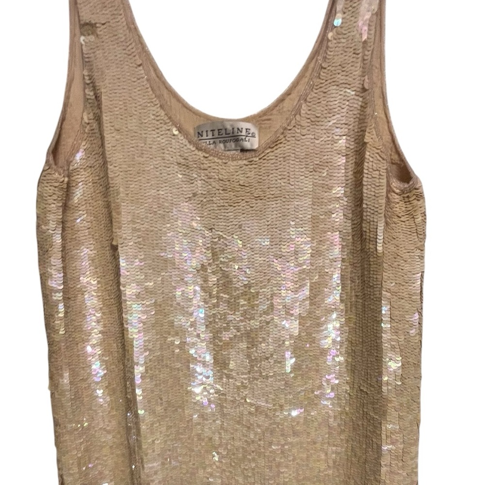 Niteline by Bella Rourfagali size 12-14 Ivory sequin tank AB sequins side slits - Picture 12 of 16